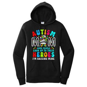 Autism Mom Raising Hero Groovy Messy Bun Autism Awareness Women's Pullover Hoodie