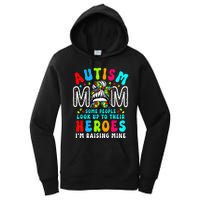 Autism Mom Raising Hero Groovy Messy Bun Autism Awareness Women's Pullover Hoodie