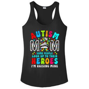 Autism Mom Raising Hero Groovy Messy Bun Autism Awareness Ladies PosiCharge Competitor Racerback Tank