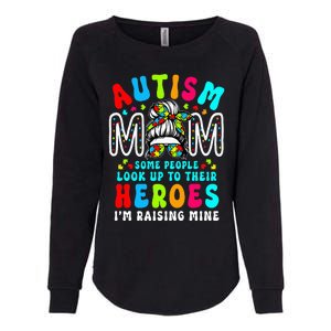 Autism Mom Raising Hero Groovy Messy Bun Autism Awareness Womens California Wash Sweatshirt