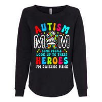 Autism Mom Raising Hero Groovy Messy Bun Autism Awareness Womens California Wash Sweatshirt