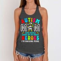 Autism Mom Raising Hero Groovy Messy Bun Autism Awareness Women's Knotted Racerback Tank