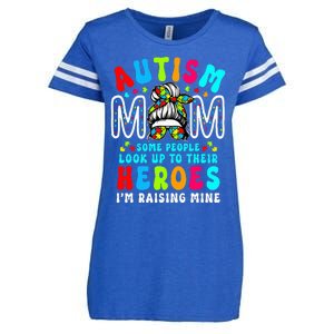 Autism Mom Raising Hero Groovy Messy Bun Autism Awareness Enza Ladies Jersey Football T-Shirt