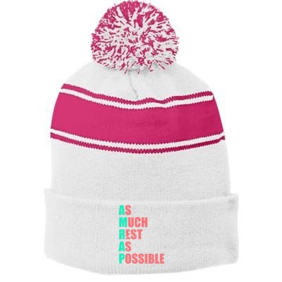 As Much Rest As Possible AMRAP Funny Trendy Stripe Pom Pom Beanie