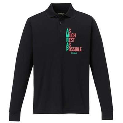 As Much Rest As Possible AMRAP Funny FIT2SERVE Performance Long Sleeve Polo