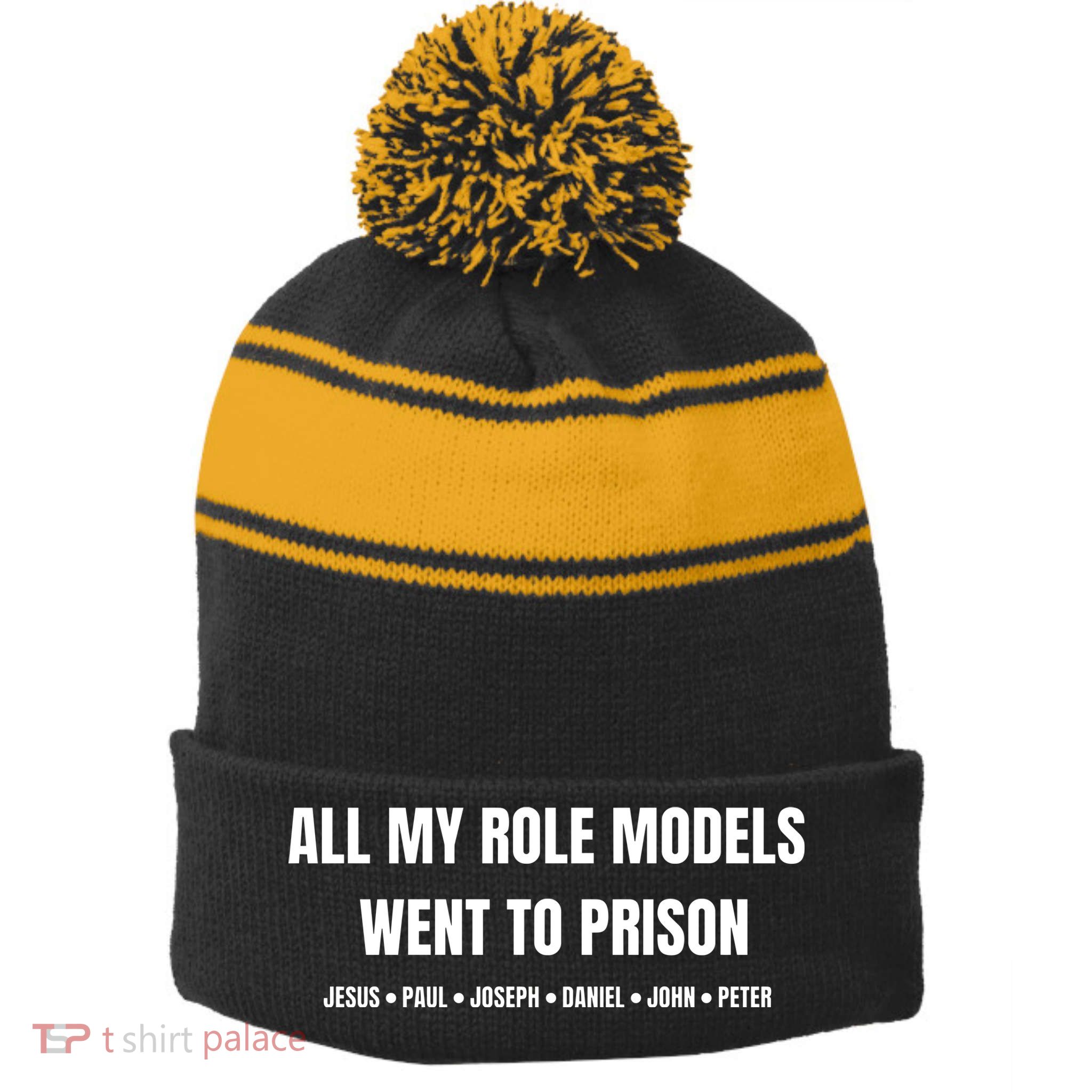 All My Role Models Went To Prison Jesus Paul Joseph Daniel Peter John Stripe Pom Pom Beanie
