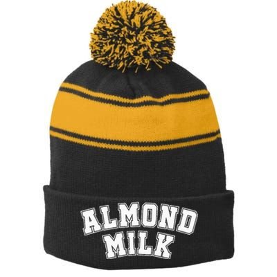 Almond Milk Retro Sports Arch Almond Milk Stripe Pom Pom Beanie