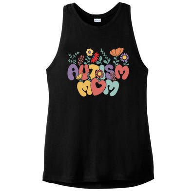 Autism Mom Retro Vintage Groovy Autism Awareness Women Gift Ladies PosiCharge Tri-Blend Wicking Tank