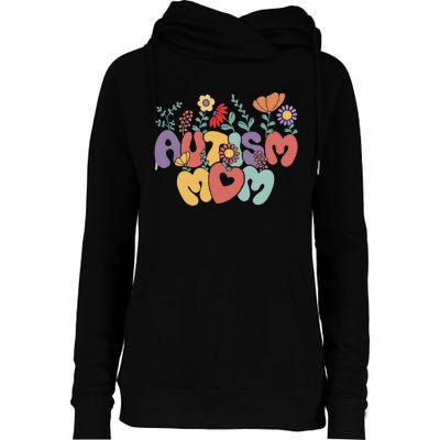 Autism Mom Retro Vintage Groovy Autism Awareness Women Gift Womens Funnel Neck Pullover Hood