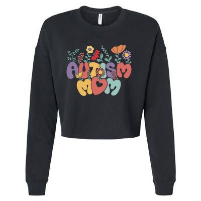 Autism Mom Retro Vintage Groovy Autism Awareness Women Gift Cropped Pullover Crew