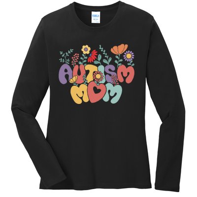 Autism Mom Retro Vintage Groovy Autism Awareness Women Gift Ladies Long Sleeve Shirt