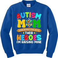 Autism Mom Raising Hero Puzzle Piece Autism Awareness Cool Gift Kids Sweatshirt