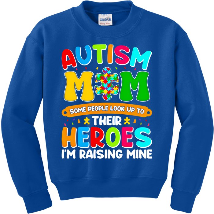 Autism Mom Raising Hero Puzzle Piece Autism Awareness Cool Gift Kids Sweatshirt