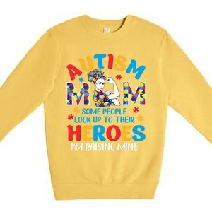 Autism Mom Raising Hero Unbreakable Mother Autism Awareness Gift Premium Crewneck Sweatshirt