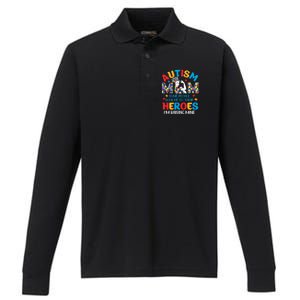 Autism Mom Raising Hero Unbreakable Mother Autism Awareness Gift Performance Long Sleeve Polo