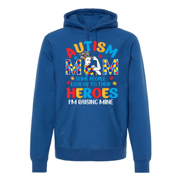 Autism Mom Raising Hero Unbreakable Mother Autism Awareness Gift Premium Hoodie