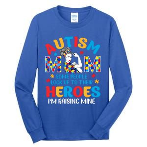 Autism Mom Raising Hero Unbreakable Mother Autism Awareness Gift Tall Long Sleeve T-Shirt