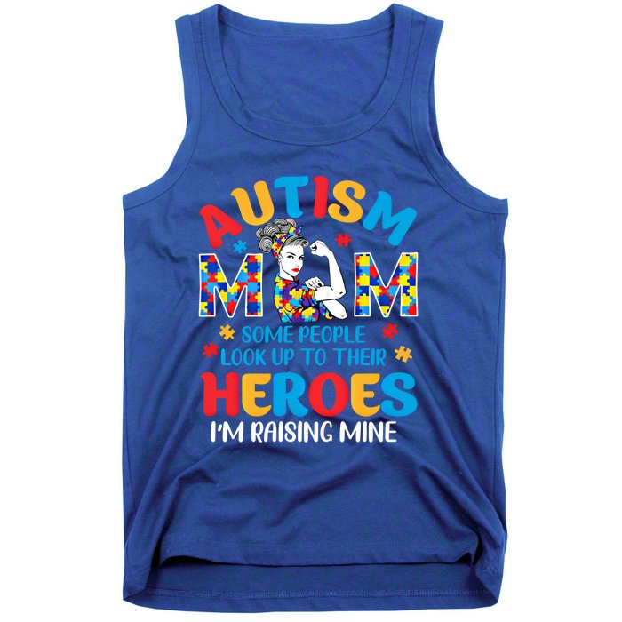 Autism Mom Raising Hero Unbreakable Mother Autism Awareness Gift Tank Top