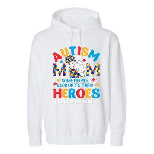 Autism Mom Raising Hero Unbreakable Mother Autism Awareness Gift Garment-Dyed Fleece Hoodie