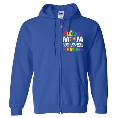 Autism Mom Raising My Hero Autism Awareness Puzzle Heart Gift Full Zip Hoodie