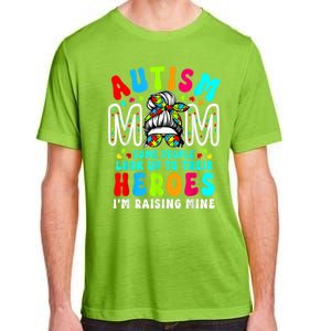 Autism Mom Raising Hero Groovy Messy Bun Autism Awareness Gift Adult ChromaSoft Performance T-Shirt