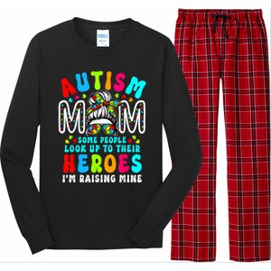 Autism Mom Raising Hero Groovy Messy Bun Autism Awareness Gift Long Sleeve Pajama Set