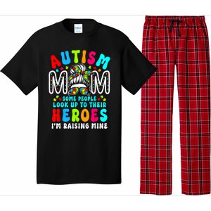 Autism Mom Raising Hero Groovy Messy Bun Autism Awareness Gift Pajama Set