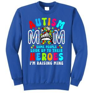 Autism Mom Raising Hero Groovy Messy Bun Autism Awareness Gift Sweatshirt