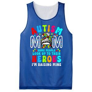 Autism Mom Raising Hero Groovy Messy Bun Autism Awareness Gift Mesh Reversible Basketball Jersey Tank