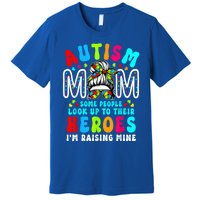 Autism Mom Raising Hero Groovy Messy Bun Autism Awareness Gift Premium T-Shirt