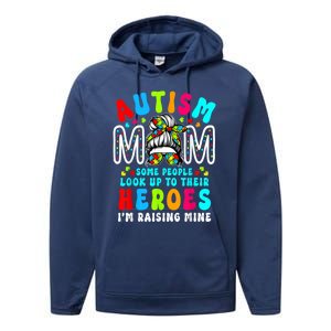 Autism Mom Raising Hero Groovy Messy Bun Autism Awareness Gift Performance Fleece Hoodie