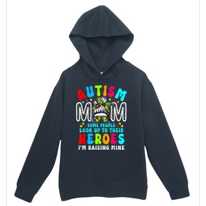 Autism Mom Raising Hero Groovy Messy Bun Autism Awareness Gift Urban Pullover Hoodie