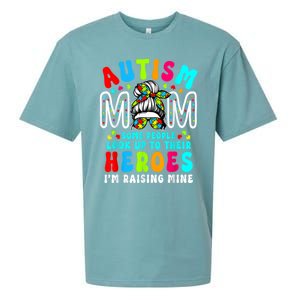 Autism Mom Raising Hero Groovy Messy Bun Autism Awareness Gift Sueded Cloud Jersey T-Shirt