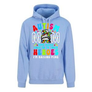 Autism Mom Raising Hero Groovy Messy Bun Autism Awareness Gift Unisex Surf Hoodie