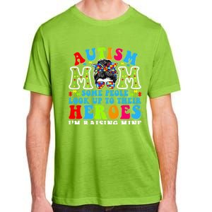 Autism Mom Raising Hero Groovy Messy Bun Autism Awareness Gift Adult ChromaSoft Performance T-Shirt