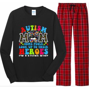 Autism Mom Raising Hero Groovy Messy Bun Autism Awareness Gift Long Sleeve Pajama Set