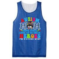 Autism Mom Raising Hero Groovy Messy Bun Autism Awareness Gift Mesh Reversible Basketball Jersey Tank