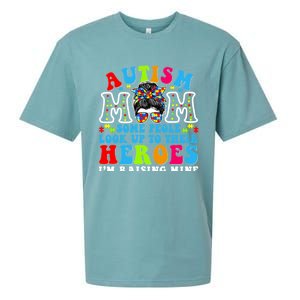 Autism Mom Raising Hero Groovy Messy Bun Autism Awareness Gift Sueded Cloud Jersey T-Shirt