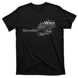 Austria Map Silhouette Cities Towns Travel Vacation Vienna T-Shirt