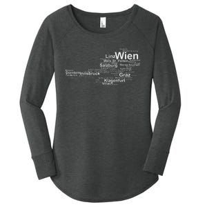 Austria Map Silhouette Cities Towns Travel Vacation Vienna Women's Perfect Tri Tunic Long Sleeve Shirt