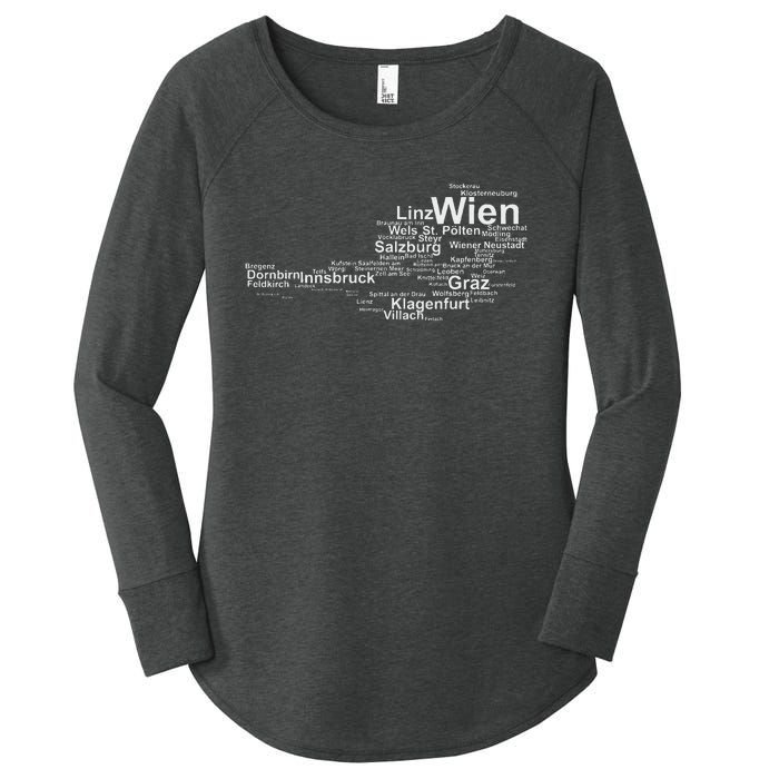 Austria Map Silhouette Cities Towns Travel Vacation Vienna Women's Perfect Tri Tunic Long Sleeve Shirt