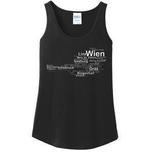 Austria Map Silhouette Cities Towns Travel Vacation Vienna Ladies Essential Tank