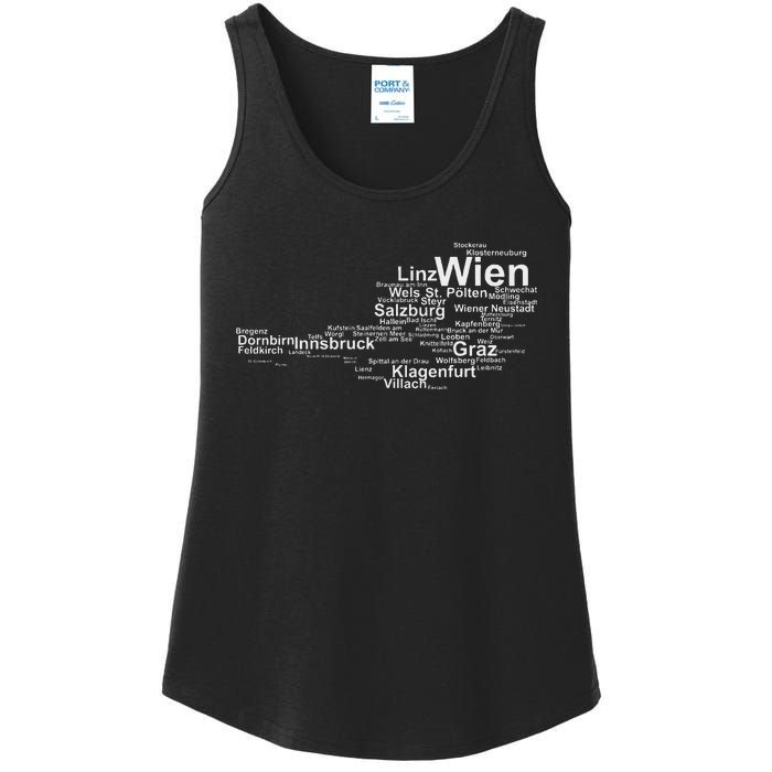 Austria Map Silhouette Cities Towns Travel Vacation Vienna Ladies Essential Tank