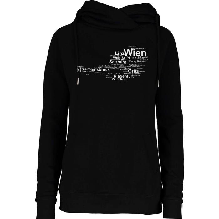 Austria Map Silhouette Cities Towns Travel Vacation Vienna Womens Funnel Neck Pullover Hood