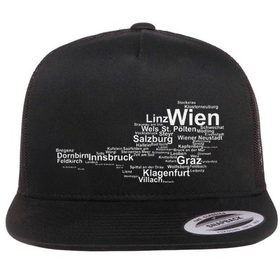 Austria Map Silhouette Cities Towns Travel Vacation Vienna Flat Bill Trucker Hat