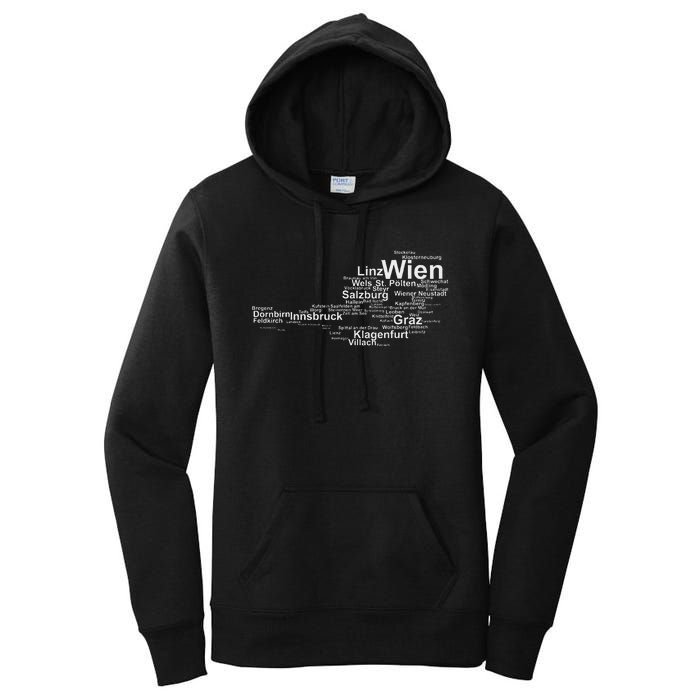 Austria Map Silhouette Cities Towns Travel Vacation Vienna Women's Pullover Hoodie