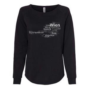 Austria Map Silhouette Cities Towns Travel Vacation Vienna Womens California Wash Sweatshirt