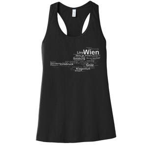 Austria Map Silhouette Cities Towns Travel Vacation Vienna Women's Racerback Tank