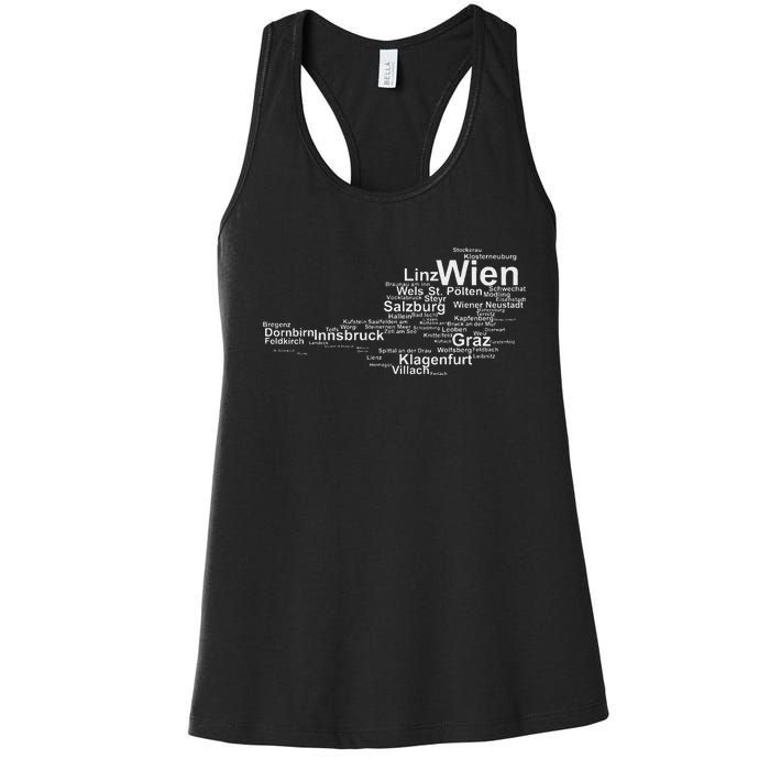 Austria Map Silhouette Cities Towns Travel Vacation Vienna Women's Racerback Tank