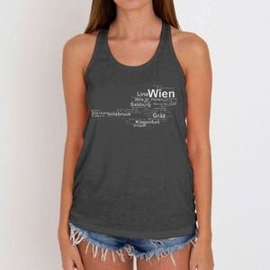 Austria Map Silhouette Cities Towns Travel Vacation Vienna Women's Knotted Racerback Tank